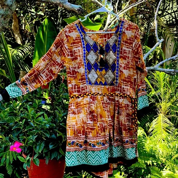 Made In Afganistan Dresses | Handmade Baluchi Tribal Mini Dress,Embroidered Made In Afghanistan Authentic | Color: Red/Tan | Size: S | Kingsley234's